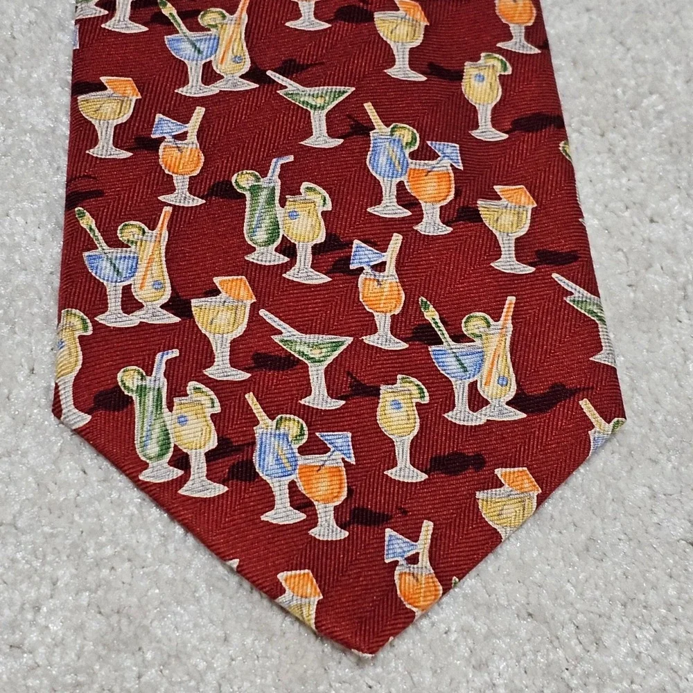 Tommy Bahama Mens‎ Silk Cocktail Drink Print Necktie Burgundy